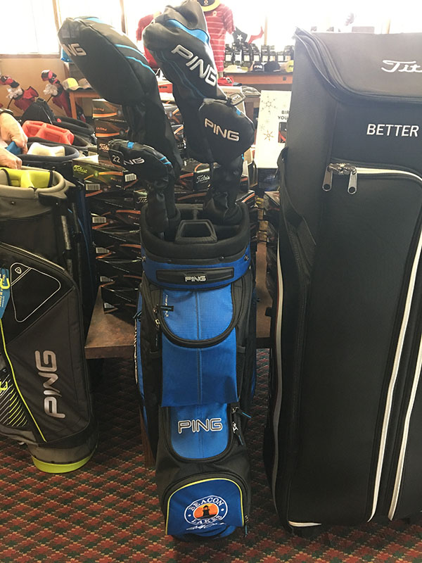 golf clubs and bags